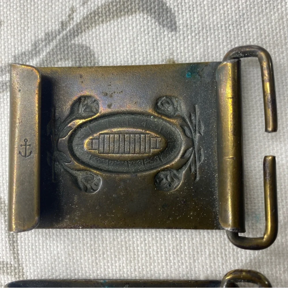 Two Vintage Buckle North & Judd Brass‎ Rose Bowl Stadium Anchor Mark 1930s-1940s